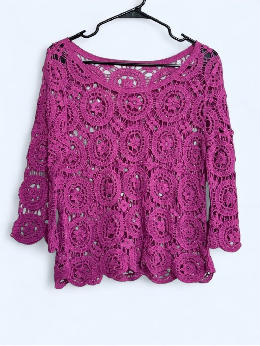 Ultra Pink Crochet top with bell sleeves
